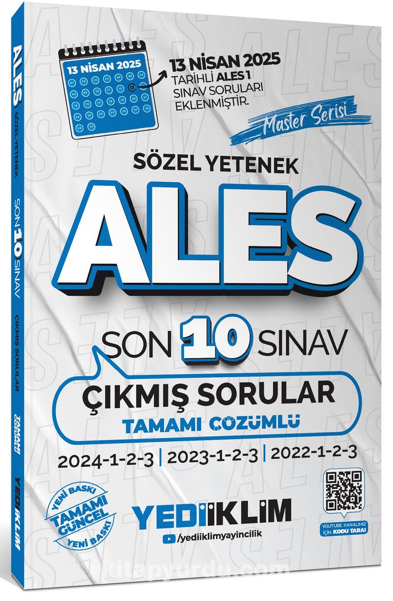 ALES Master Serisi Sözel Yetenek Tamamı Çözümlü Son 10 Sınav Çıkmış Sorular (13 Nisan 2025 Ales-1 Ekli)